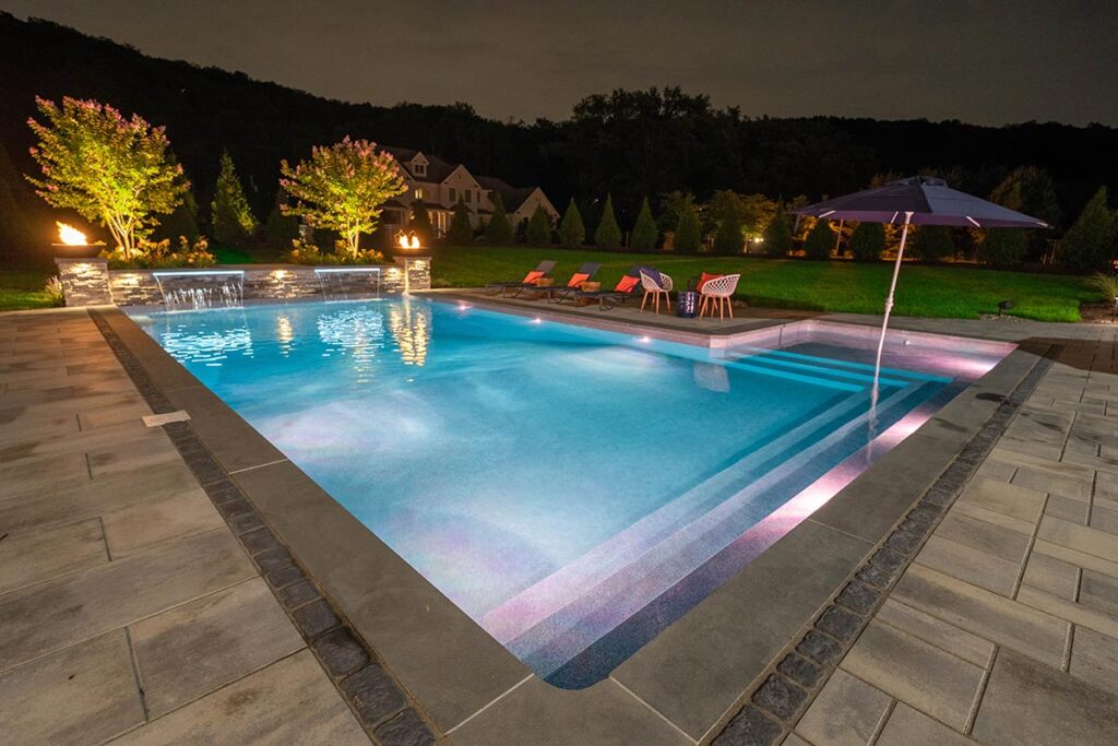 L-shape Swimming Pool at night
